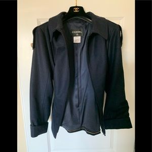 Genuine CHANEL Navy wool cashmere pea jacket
